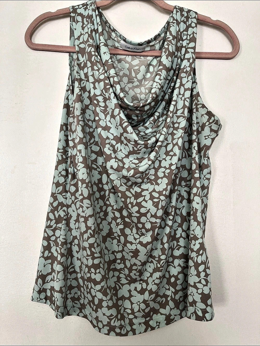 Calvin Klein Sleeveless Cowl Neck Floral Top in Brown & Blue Sz. Small